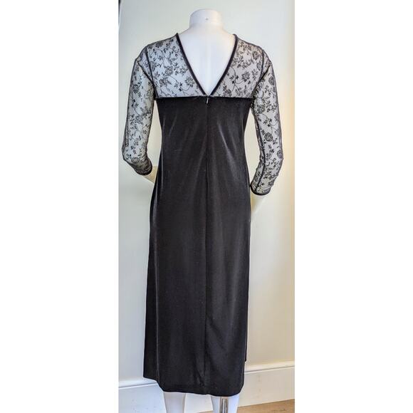 VTG 90s Robbie Bee Maxi Dress Gown 8P Black Velvet Sparkle Sheer Lace Event - Picture 7 of 10